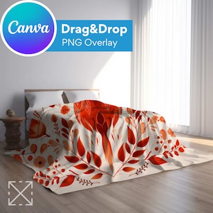Bed Blanket Mockup, Blanket Mockups, Drag and Drop Mockups, PNG, Canva Overlay, Sherpa, Velvet Plush, Fleece, Minky Blanket, Microfiber, 4