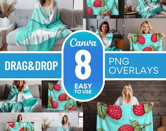 8 Frau Decken Mockups, Decken Mockups, ziehen und ablegen, Mockup Bundle, PNG, Canva Overlay, Sherpa, Fleece, Minky, Mikrofaser, Canva Mockup