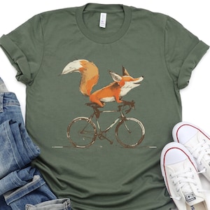 Fox Biking T-Shirt: Artistic Animal Lover Gift