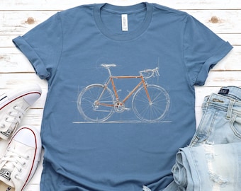 Road Bike Cycling T-shirt: Artistic Blue Bike Sketch for