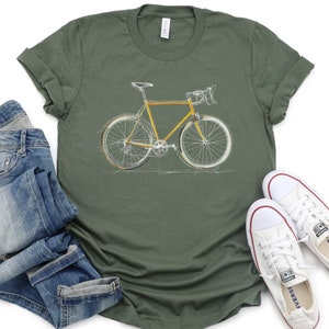 Camiseta con dibujo de bicicleta: bicicleta de carretera artística amarilla para ciclistas y amantes de la bicicleta