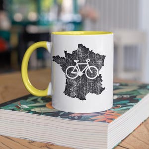 Tasse décorative France cyclisme - Silhouette de bicyclette sur la carte de France Mug 11 oz