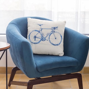Blue Road Bike Artistic Sketch Accent Pillow