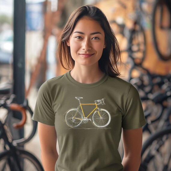 Camiseta con dibujo de bicicleta bicicleta de carretera artistica amarilla para ciclistas y amantes de la bicicleta Etsy Espana