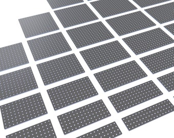May include: A collection of gray metal plates with evenly spaced holes. The plates are rectangular and square, arranged on a white background. The plates appear to be made of a durable material, suitable for various applications.