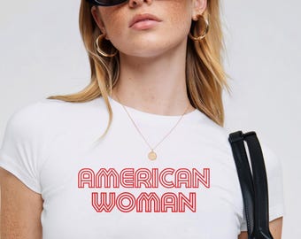 Feminist 4th of July Baby Tee: American Woman Y2K Style