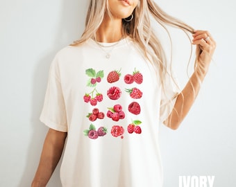 Vintage frambozenshirt, vintage grafisch fruitshirt, shirt esthetisch fruit, framboos grafisch T-shirt cadeau, uniseks shirt, trending shirt