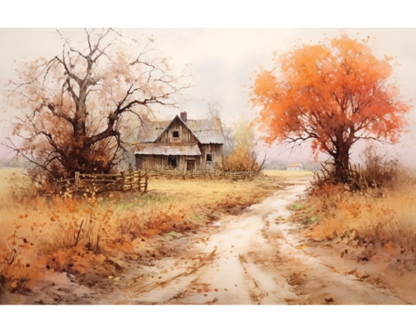 Rustic Fall Country Autumn Farmhouse / Landscape / Printable - Etsy