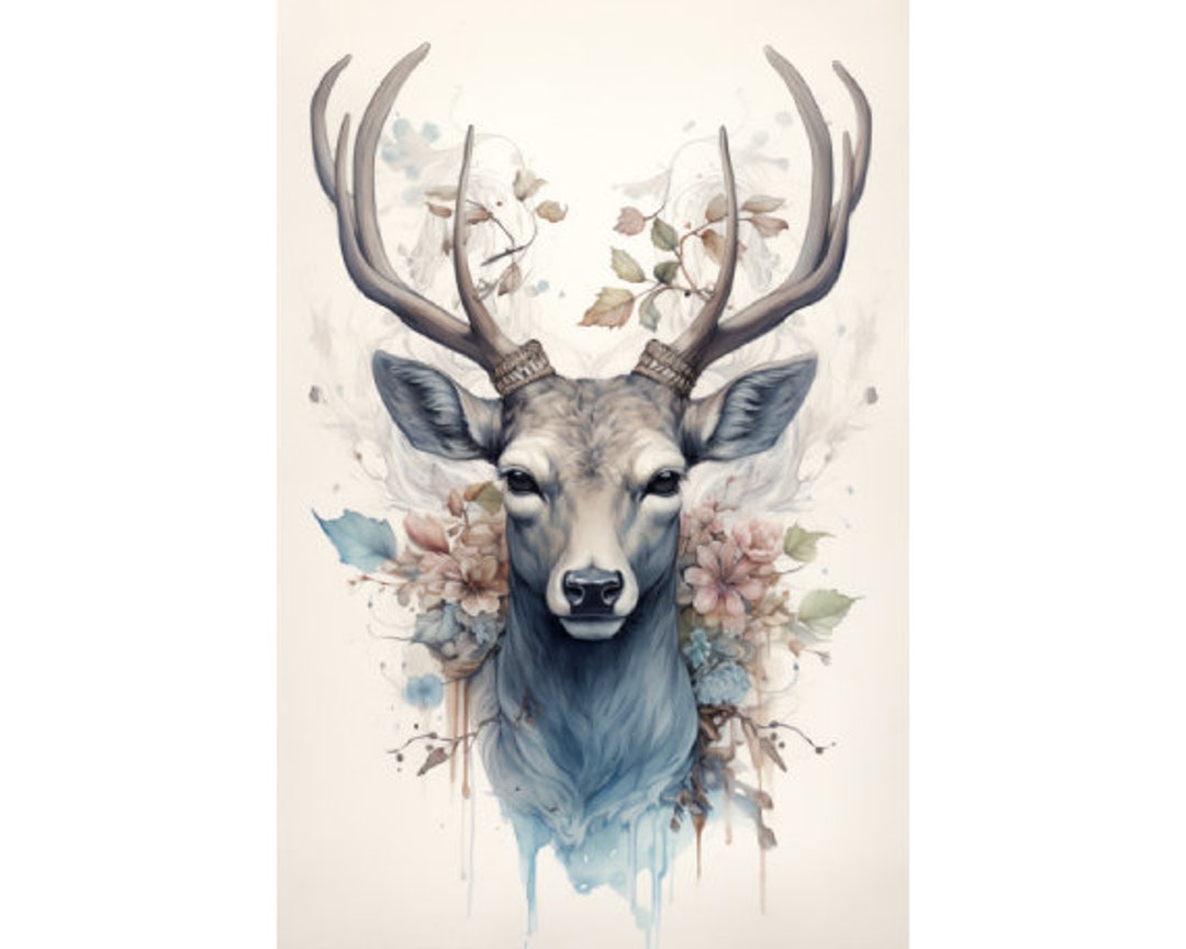 Floral Deer Head / Animal / Printable Wall Art / Instant Download Etsy