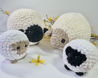 Easter Sheep Crochet Plush - Easter Basket Crochet Gift - Cute Spring Amigurumi Plushie Lamb Toy Farm Animal, Adorable Crocheted Family