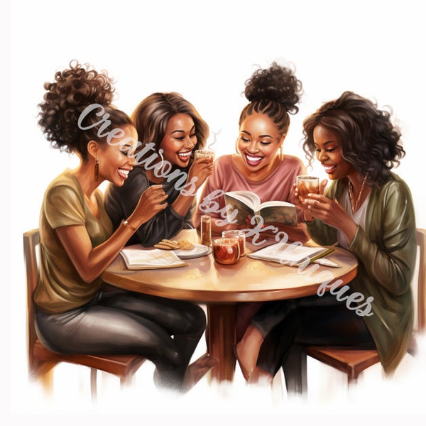 book club, Sublimation, Black Girl, Black Woman, PNG, drinking wine, black girls read, watercolor, black girl luxury, books, women reading