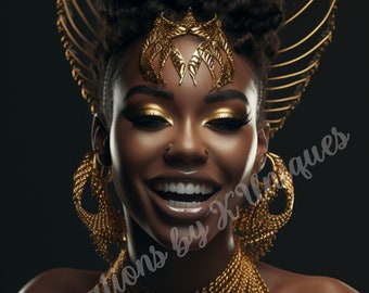 Bald Black Woman Afro Queen Makeup Earrings Tattoos - Etsy