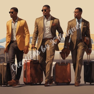 Jongensreis, sublimatie, zwarte mannen, PNG, zwarte mannen reizen, koffer, bagage, reizen, zwarte mannen luxe. digitaal downloaden,