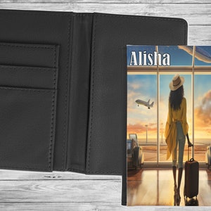 Copertina del passaporto di viaggio della ragazza nera, titolare del passaporto, titolare della carta di credito, portafoglio ID, sublimazione, viaggio per ragazze, regali per lei,