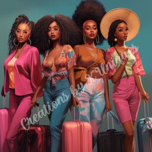 Girls Trip, Sublimation, Black Girl, Black Woman, PNG, black girls travel, suitcase, luggage, travel, black girl travel, black girl luxury