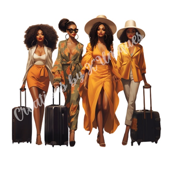 Girls Trip, Sublimation, Black Girl, Black Woman, PNG, black girls travel, suitcase, luggage, travel, black girl travel, black girl luxury