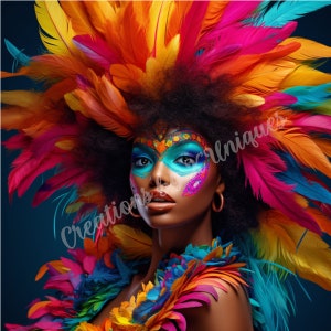 Zwart meisje, PNG, zwarte koningin, melanine, natuurlijk haar, veren, mooie zwarte vrouw, afro koningin, sublimatie, natuurlijke schoonheid, kunst aan de muur