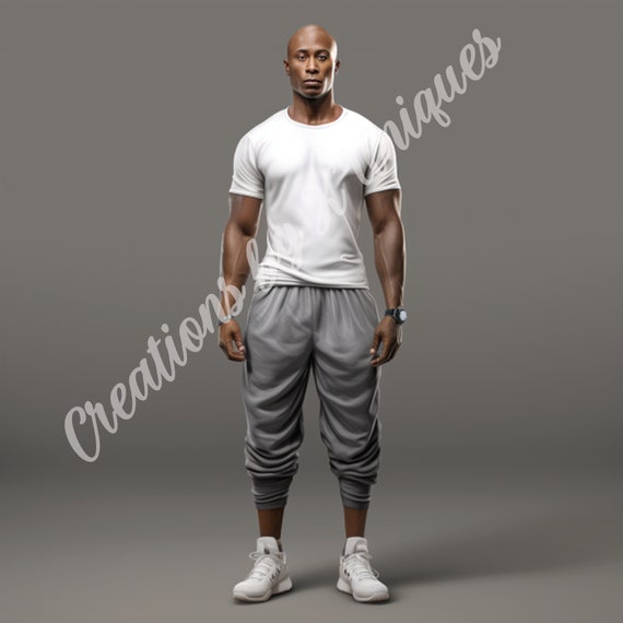 Calça de moletom cinza, sublimação, homens negros bonitos, PNG