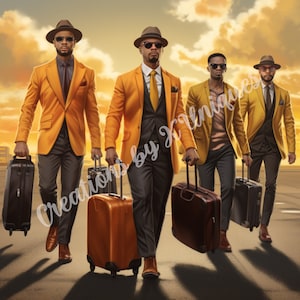 Jongensreis, sublimatie, zwarte mannen, PNG, zwarte mannen reizen, koffer, bagage, reizen, zwarte mannen luxe. digitaal downloaden,
