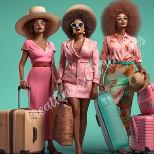 Girls Trip, Sublimation, Black Girl, Black Woman, PNG, black girls travel, suitcase, luggage, travel, black girl travel, black girl luxury