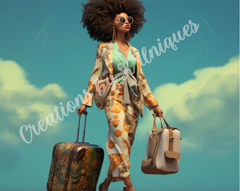 Girls Trip, Sublimation, Black Girl, Black Woman, PNG, black girls travel, suitcase, luggage, travel, black girl travel, black girl luxury