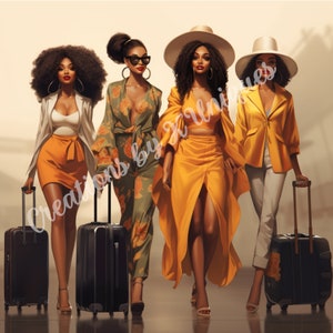 Girls Trip, Sublimation, Black Girl, Black Woman, PNG, black girls travel, suitcase, luggage, travel, black girl travel, black girl luxury