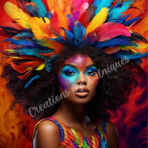 Zwart meisje, PNG, zwarte koningin, melanine, natuurlijk haar, veren, mooie zwarte vrouw, afro koningin, sublimatie, natuurlijke schoonheid, kunst aan de muur