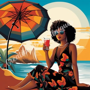 Cocktail, Sublimation, afro woman, Black Woman, PNG, black girls travel, sunshine, beach, travel, black girl travel, black girl vacation