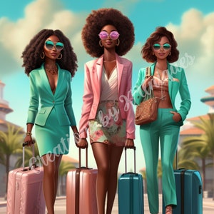 Girls Trip, Sublimation, Black Girl, Black Woman, PNG, black girls travel, suitcase, luggage, travel, black girl travel, black girl luxury