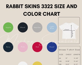 Rabbit Skins 3322 Infant Size and Color Chart, Rabbit Skins 3322 Mockups, Infant Tee Mockup, Printful Size Chart, Customizable Infant Mockup