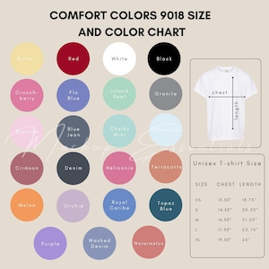Comfort Colors 9018 Youth T-Shirt Size and Color Chart, Comfort Colors 9018 Mockups, Printful Size Chart, Customizable Youth T-Shirt Mockups