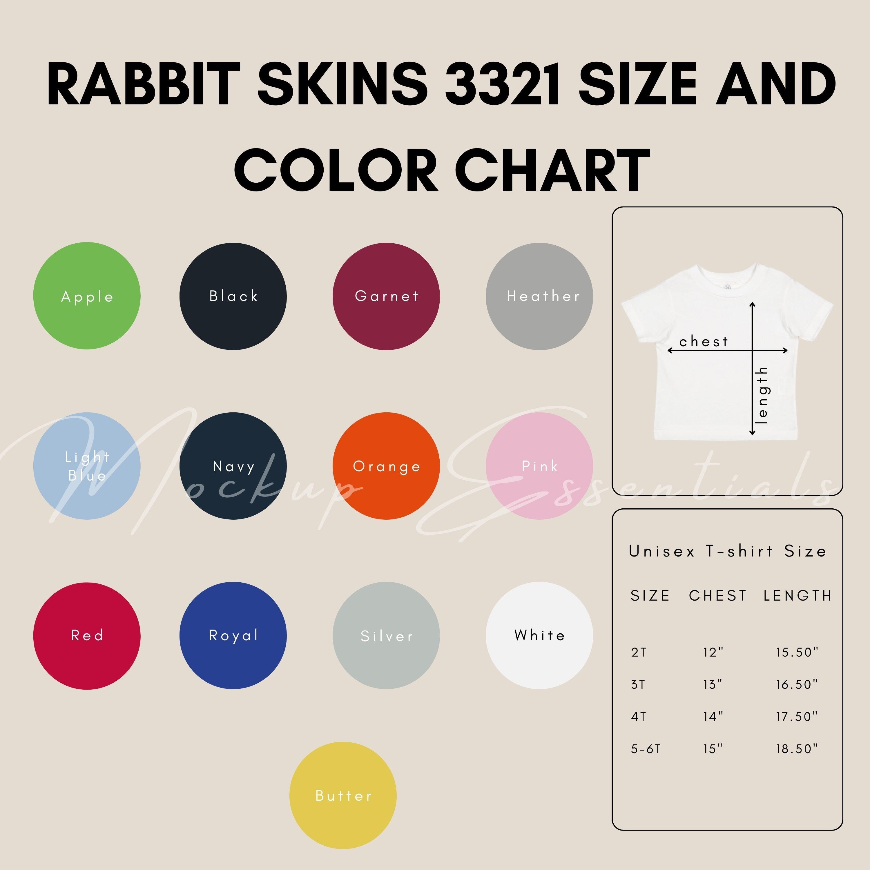 Rabbit Skins 3321 Size and Color Chart, Rabbit Skins 3321 Mockups ...