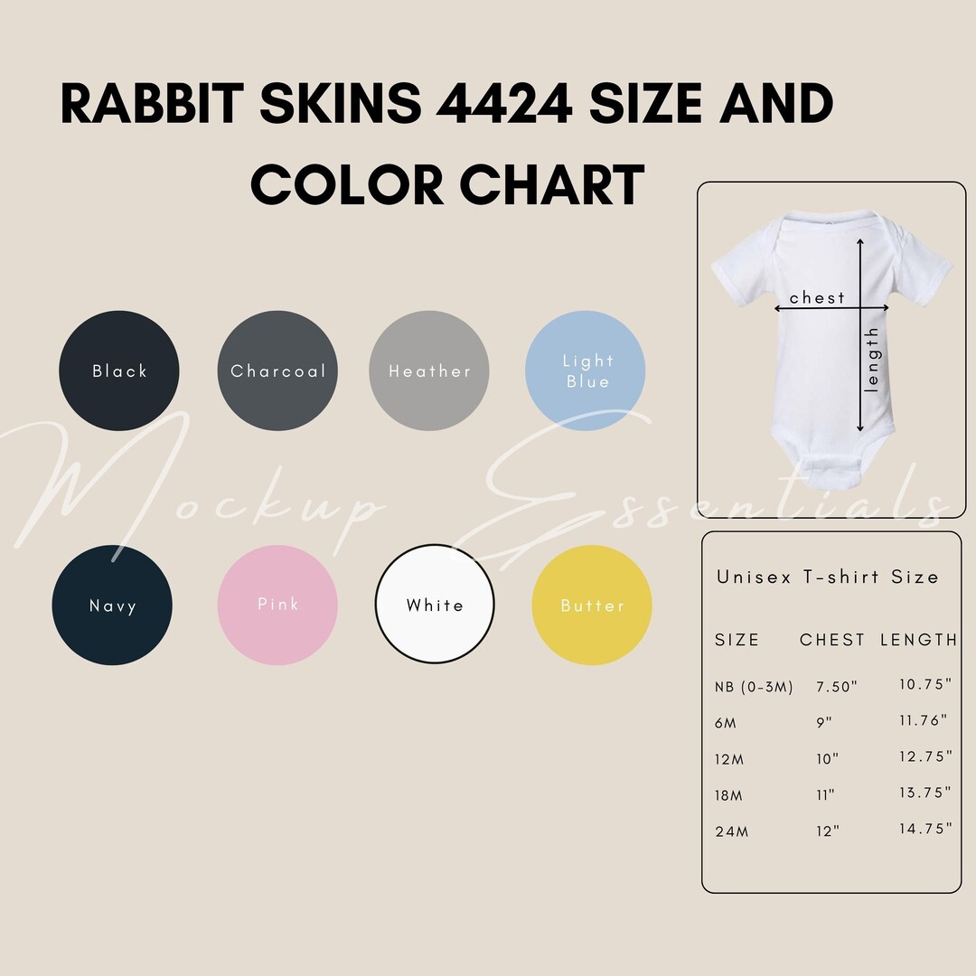 Rabbit Skins 4424 Size and Color Chart, Rabbit Skins 4424 Mockups, Baby