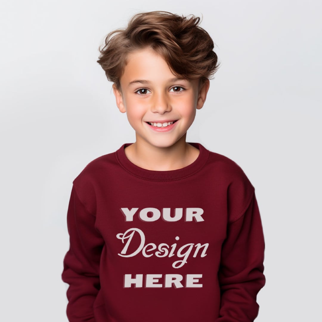 Kids Maroon Crewneck Sweatshirt Mockup Youth Sweater Boys Etsy