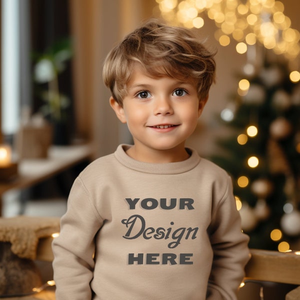 Sweatshirt Mockup Kids Mockup Christmas Beige Sweater Mockup Christmas Mockup Gildan 18000 Bella Canvas Mockup Toddlers Jumper Mockup