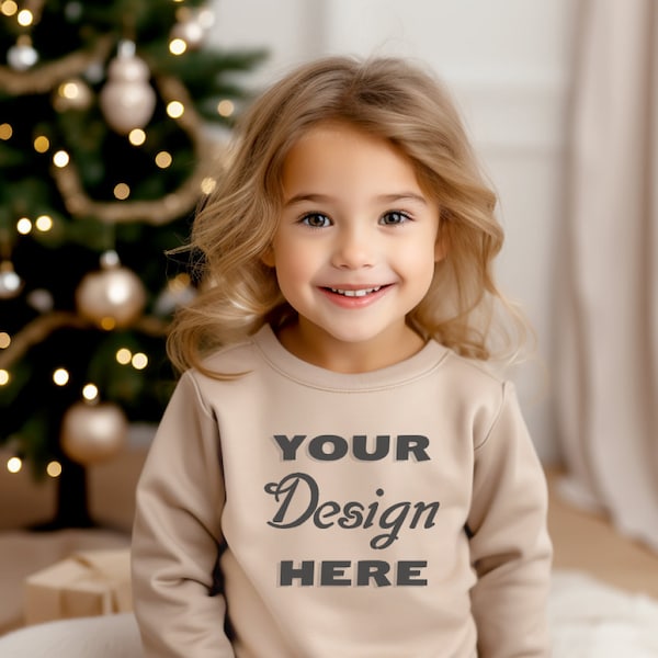 Sweatshirt Mockup Kids Mockup Christmas Beige Sweater Mockup Christmas Mockup Gildan 18000 Bella Canvas Mockup Toddlers Jumper Mockup