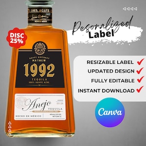 Printable 1890 Tequila Anejo label editable Customize, Gift Ideas. Birthday Present, Anniversary and wedding.