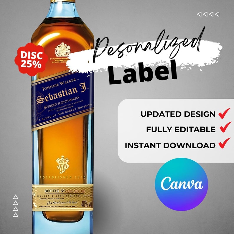 Printable JW Blue Label Personalized Wine Liquor Bottle Labels Editable ...