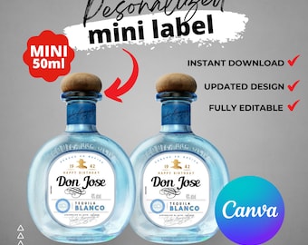 Druckbare Don Tequila Blanco Etiketten mini 50ml bearbeitbar Anpassen, Tequila Geschenkideen. Geschenk zum Geburtstag, Jahrestag und Hochzeit.