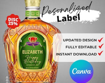 Druckbare benutzerdefinierte Krone königliche Etikett-Flasche | Trauzeuge Krone königliches Etikett | Graduation Crown Royal - Personalisierte Hochzeiten, Geburtstage Anlass