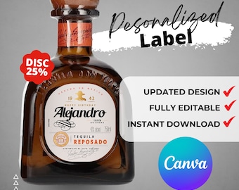 Druckbare Don Tequila Reposado Label bearbeitbar Anpassen, Tequila Geschenkideen. Geschenk zum Geburtstag, Jahrestag und Hochzeit.