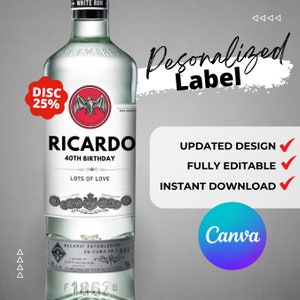 Personalized Rum Label editable Customize, whiskey Gift Ideas. Birthday Present, Anniversary and wedding. Funny Novelty Gift Birthday