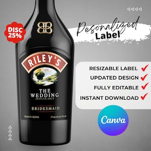 Utskrivbar Baileys-etikett, redigerbar, anpassad, presentidéer för likör. Födelsedagspresent, årsdagar och bröllop.