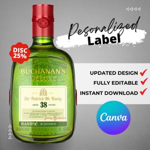 Uísque Buchanan Deluxe para impressão e editável personalizado | Aniversário do padrinho e noivo | Graduação - Casamentos Personalizados, Ocasião de Aniversários