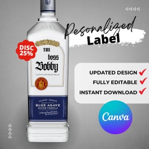 Printable Silver Tequila label editable Customize, Tequila Gift Ideas. Birthday Present, Anniversary and wedding.