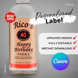 Printable Vodka label editable Customize, Vodka Gift Ideas. Birthday Present, Anniversary and wedding.