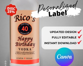 Etiqueta de vodka imprimible editable Personalizar, Ideas de regalos de vodka. Regalo de cumpleaños, aniversario y boda.
