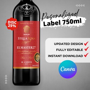 Printable Stella Rosa Red Wine Bottle label editable Customize, Wine Editable Label. Birthday Present Anniversary Wedding Gift