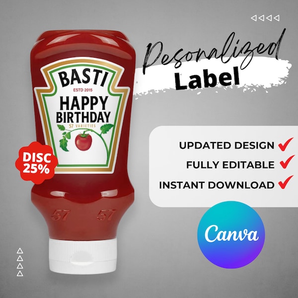 Printable Tomato Ketchup label editable Customize, Gift Ideas. Birthday Present, Kids gift. Instant download