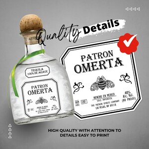 Printable Tequila Bottle Label, Editable Patron Design (Digital Download) image 2